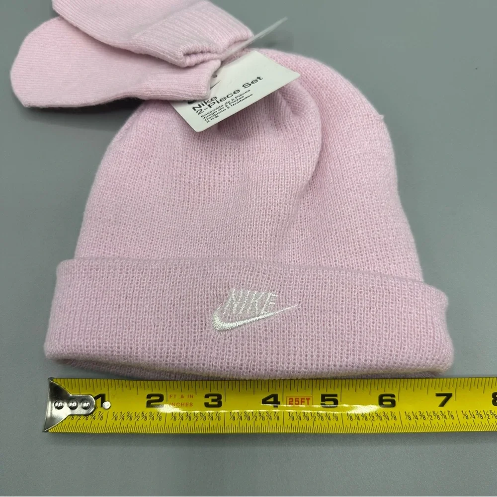 Nike Beanie Hat and Mittens 2 Piece Toddler Baby Set Size 12/24M Pink